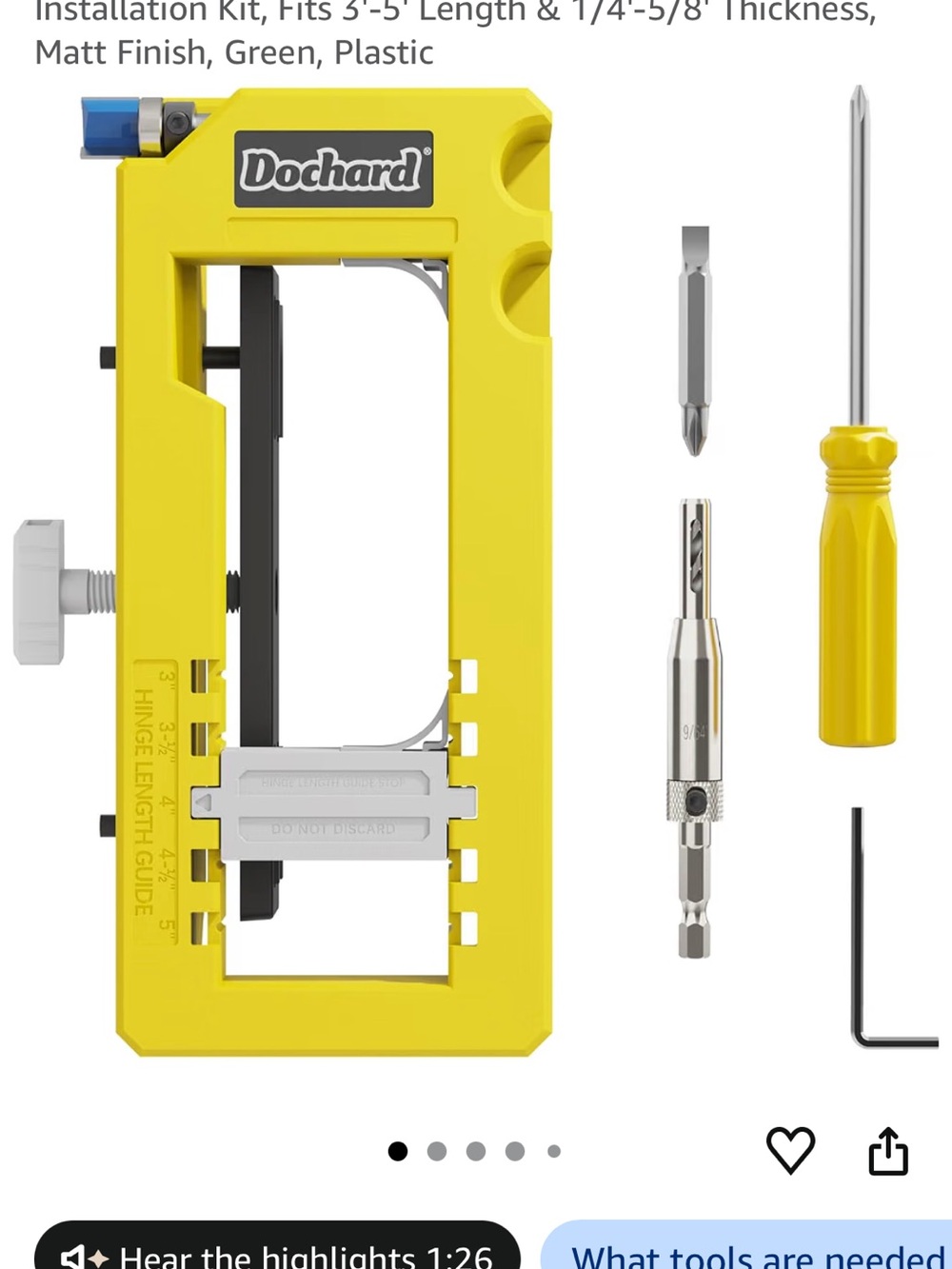 Dochard Yellow Door Hinge Installation Jig with Driver Bits